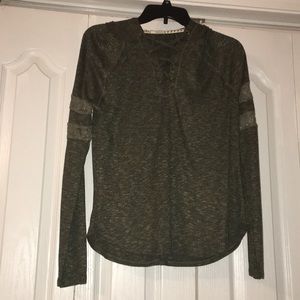 NWT* Hooded Lace up Long sleeve shirt, army green